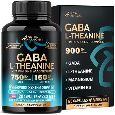 GABA L-Theanine 900 mg - Magnesium | Vitamin B6 - Calm, 120 Count (Pack of 1)