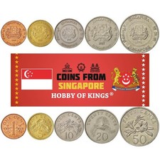 Singapore | 5 Coin Set | 1 Cent 5 10 20 50 Cents | Orchid | 1985 - 1991