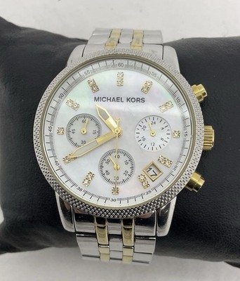Michael Kors Chronograph MK5057-New Battery-36mm-Mother Of Pearl Dial