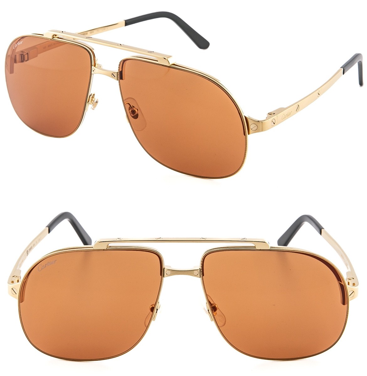 CARTIER Santos Dumont Screw CT0353S Gold Brown Rimless Aviator