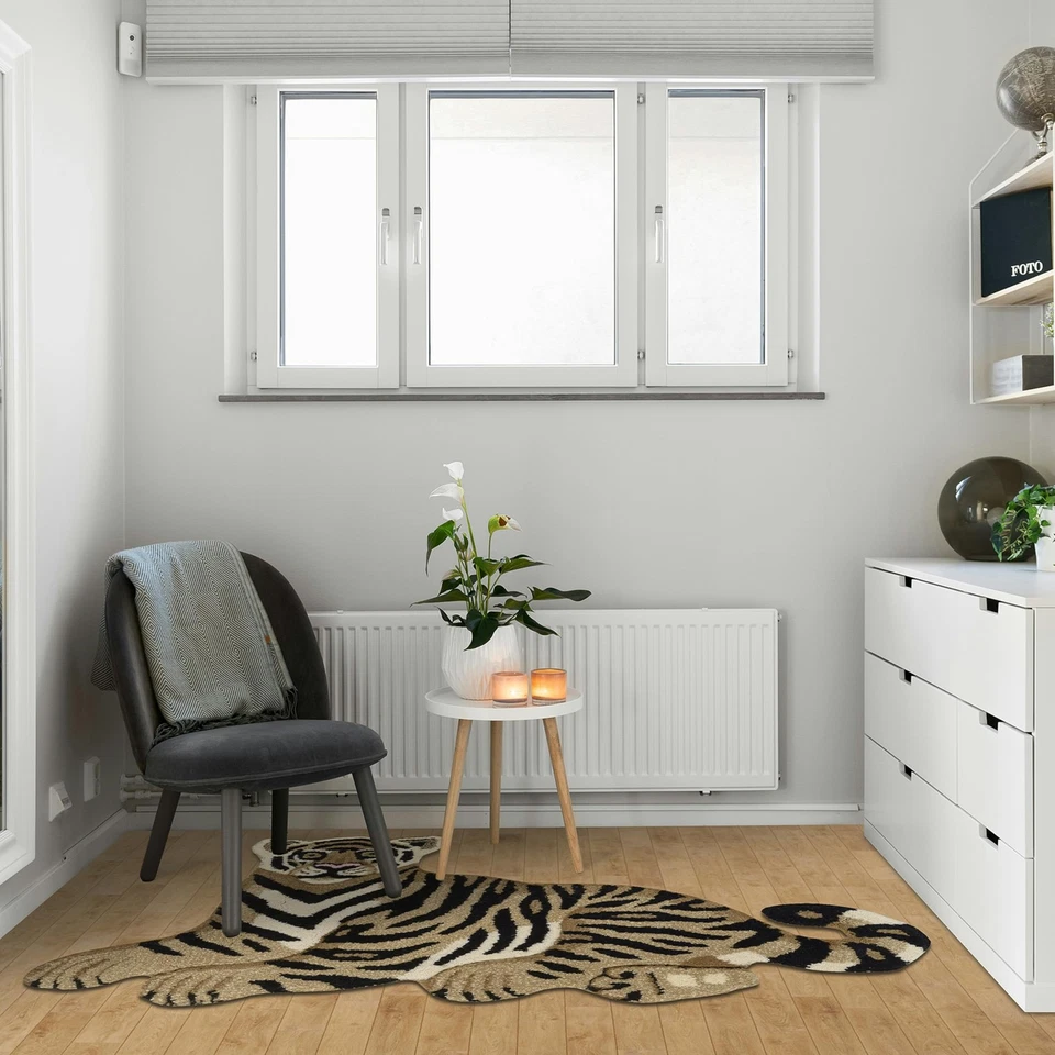 Wild Forest Sitting Tiger Shaped Hand Tufted Wool Gold and Black 2' X 3' Acce... - Image 2 of 4