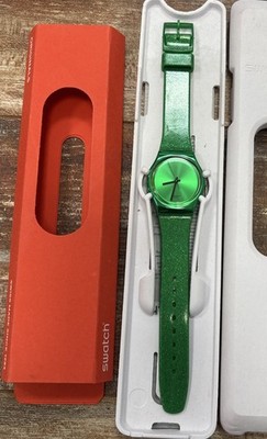 New Limited Swiss Made Swatch DEEP SHINE GLITTER GREEN GG213  Silicon 34MM NEW