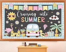 Summer Bulletin Board Decor Set Groovy Hawaii Beach Tropical Daisy Cutouts