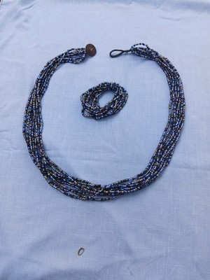 Royal Bali Collection Blue Seed Bead Necklace And Bracelet.  Vintage. 