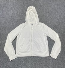 Athleta Girl M/8-10 White Full Zip Hoodie Activewear Sweatshirt Jacket Ribbed