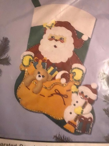 NOS Hobby Kraft Bilderbuch Filzstrumpf Kit Weihnachtsmann Schneemann Spielzeug 18" USA - Bild 3 von 5
