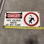 Vintage Porcelain Danger High Voltage Above Do Not Climb Sign, Industrial.