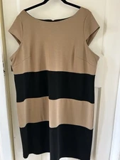 BNWT MARKS & SPENCER BLACK MIX STRIPED DRESS CAP SLEEVE SIZE 22 FEATURE BACK ZIP