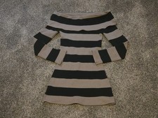 Juniors S Black Taupe Striped Off Shoulder Sweater Tunic Long Sleeve