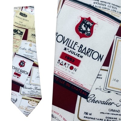 VINTAGE Weinflaschenetikett Krawatte 100% Seide Krawatte Sommelier Bonnes Mares Bressande