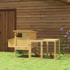 75" Wooden Chicken Coop with Nesting Box, Natural Wood
