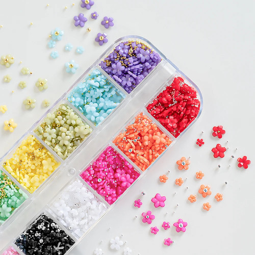 12 Gitter Acryl Blume Nagel Charms 3D Kirschblüte Frühling Edelsteine mit Gold/Silber - Bild 4 von 24