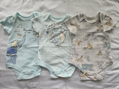 Disney Baby Dumbo Newborn 3pc Cotton Short Sleeve Bodysuits Blue/White