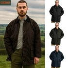 Game Mens British Wax Cotton Jacket Detachable Hood Water-Repellant Tartan Lined