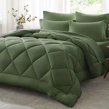 Queen Comforter Set,Olive Green Bed in a Queen 88" 88" Olive Green-diamond