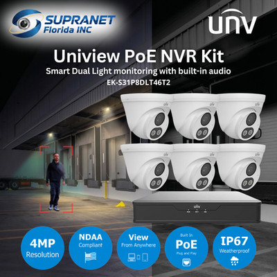 Uniview 4MP 24/7 Color PoE Kit 8CH NVR 6 Cams 2TB HDD NDAA EK-S31P8DLT46T2