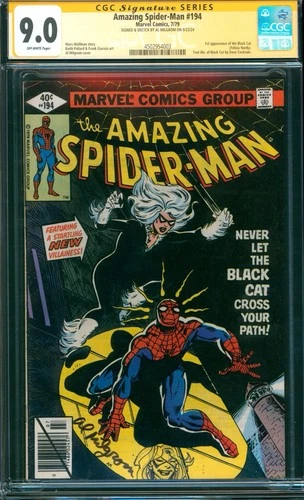 Amazing Spider-Man 194 CGC 9.0 1st Black Cat Remarked/Signed by Al Milgrom