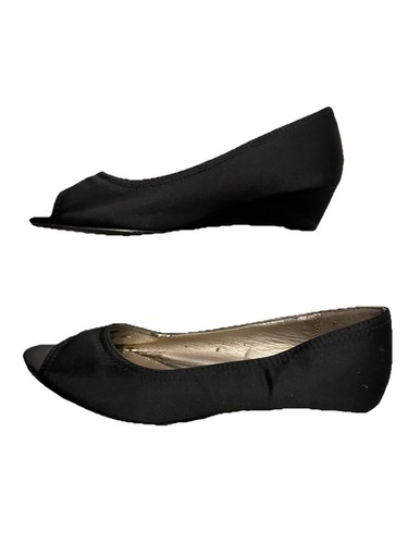 Flexisole Black Open Toe Shoes Small Wedge Heel Great Condition 5EEE £10 - Picture 2 of 6