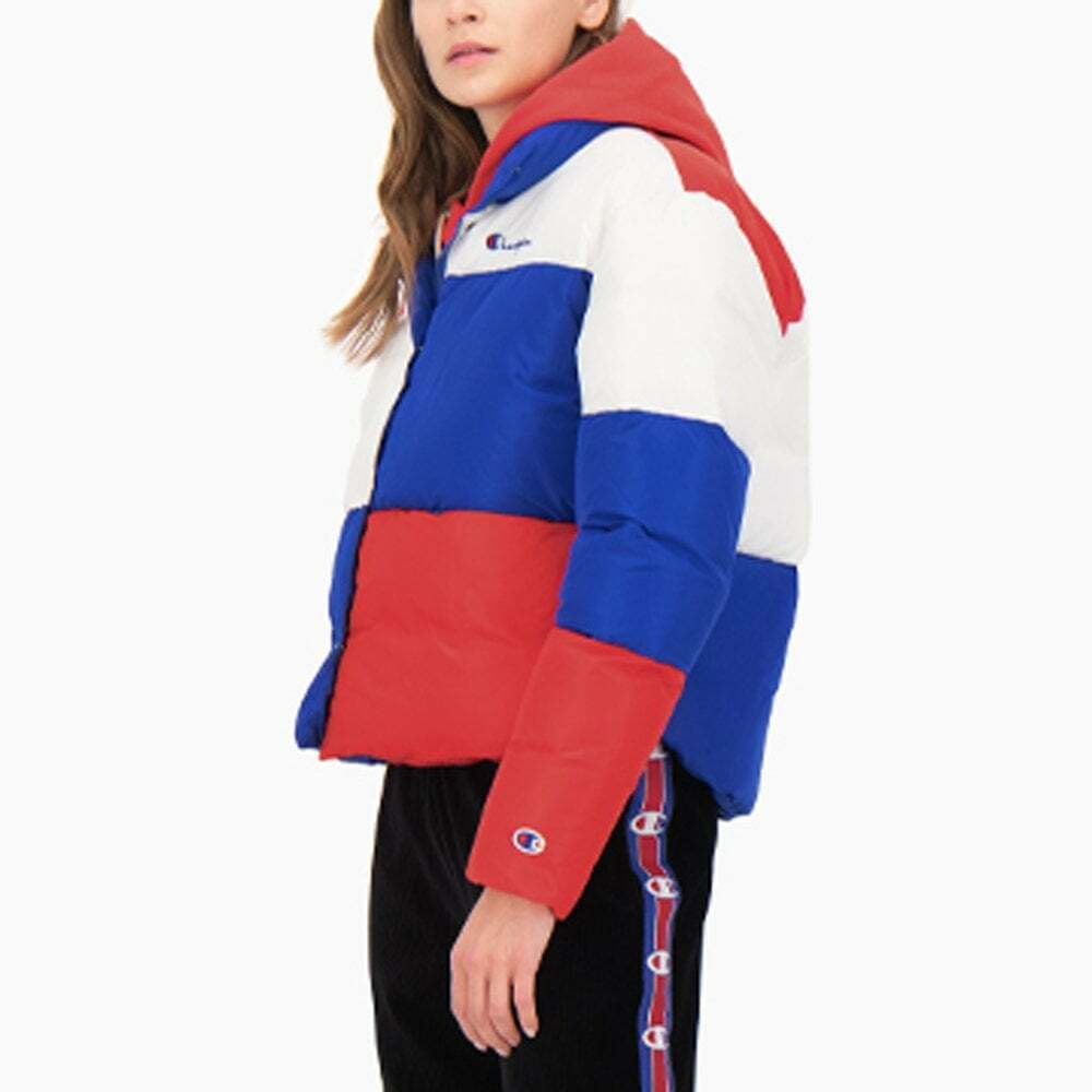 Champion Women's Colour Block Cropped Puffer Jacket Blue Champion Women's Colour Block Cropped Puffer Jacket Blue