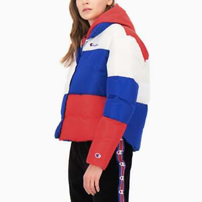 Champion Women's Colour Block Cropped Puffer Jacket Blue Champion Women's Colour Block Cropped Puffer Jacket Blue