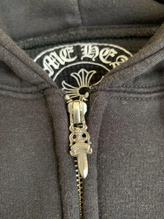 CHROME HEARTS Felpa con cappuccio cuori cromati pugnale cerniera 5 stelle stampa etichetta a scorrimento taglia S