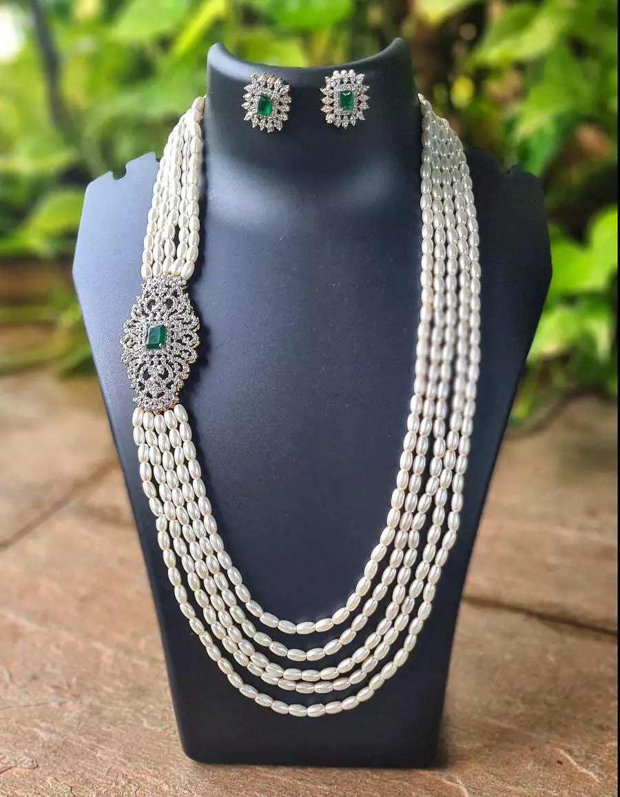 Indian Traditional Gold Plated Wedding Jewelry Pearl Long Haram