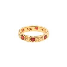 Signed Alex Sepkus 18k Gold, Yellow Diamond, & Garnet Engraved Band Ring