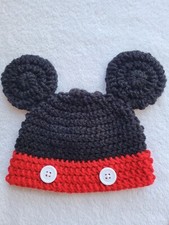 New Crocheted Mouse Character Inspired Photo Prop Hat for 0 to 3 months baby red