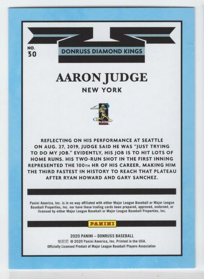 2020 Aaron Judge Donruss Diamond Kings Insert - Image 2 of 2