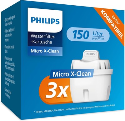 Philips Water Wasserfilter-Kartuschen, 3er-Pack, Brita-kompatibel, reduziert