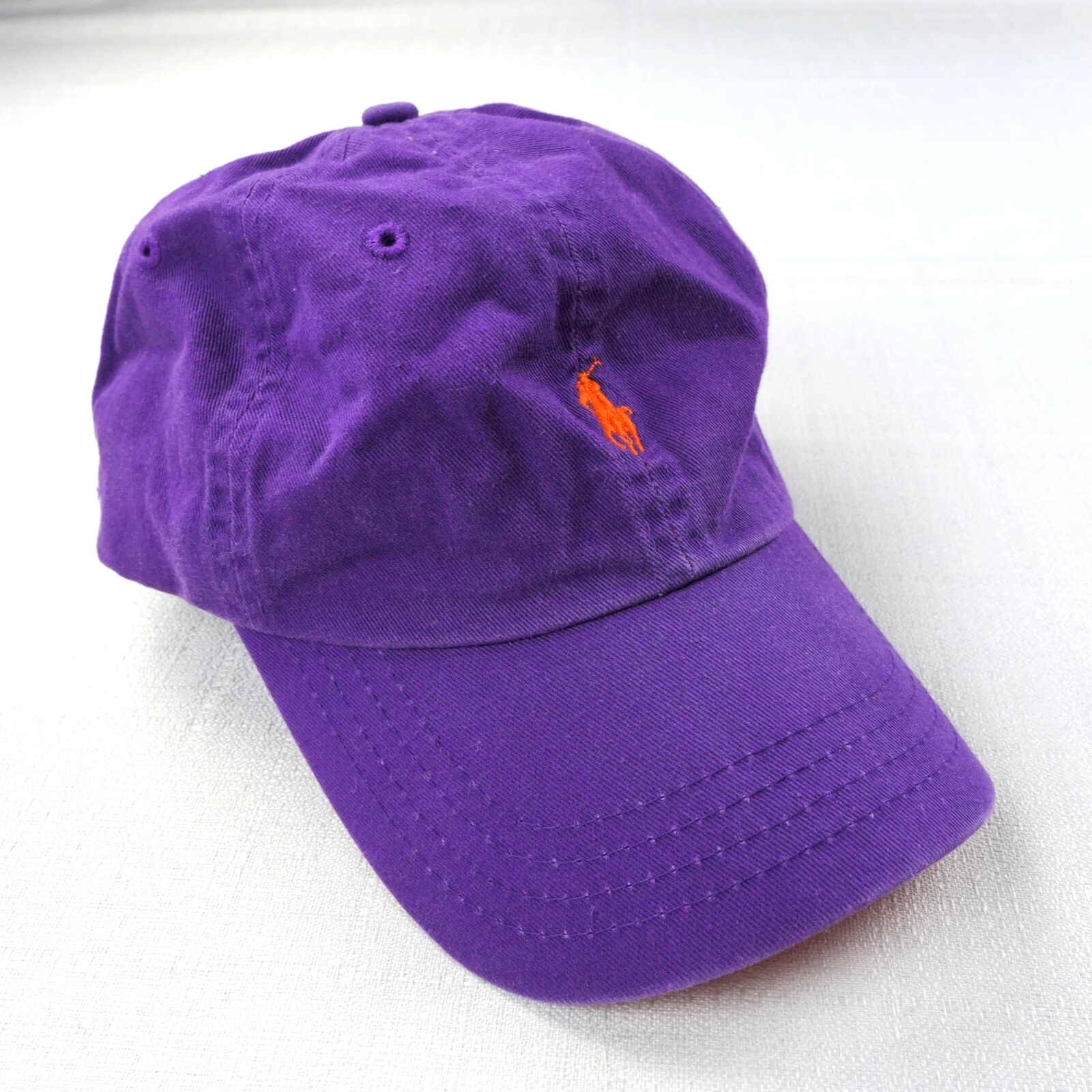 Cappello Polo Ralph Lauren berretto viola arancione pony logo cinturino pelle baseball papà