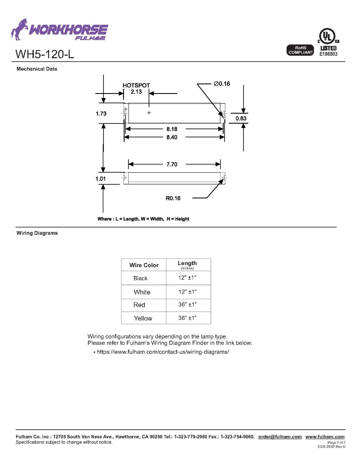 Fulham WH5120L Workhorse Electronic Fluorescent Ballast 120V Multi T8