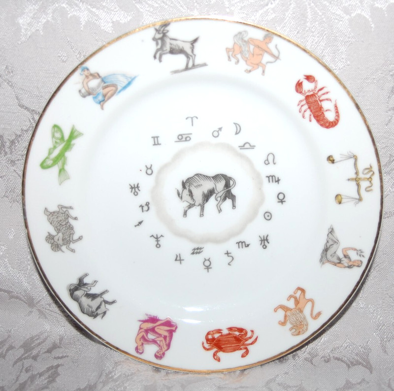 Taurus Zodiac Decorative Plate by Ucagco Ceramics of Japan with Gold Trim