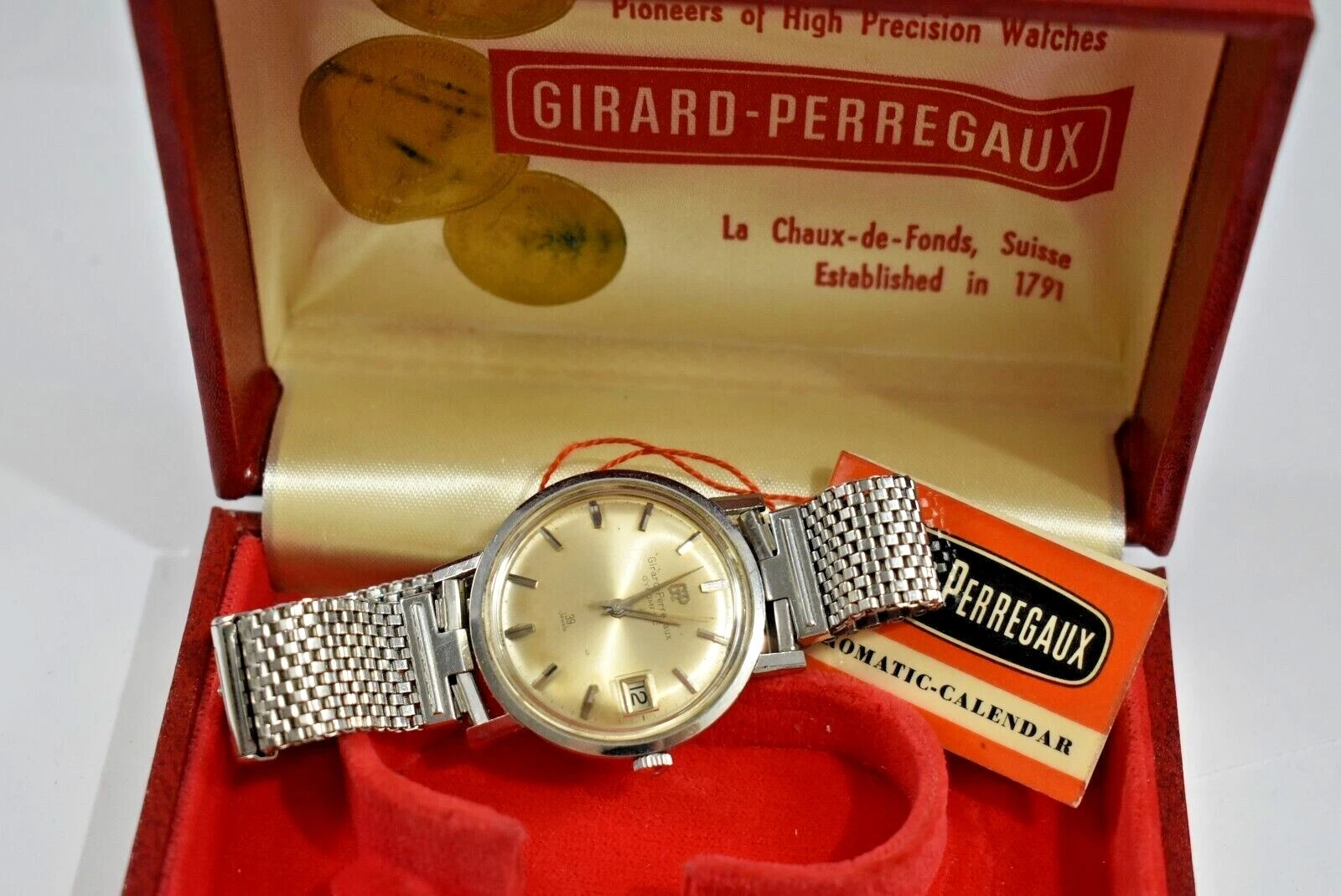 Girard Perregaux — Vintage Girard Perregaux Gyromatic 39J Watch w/JB Champion NASA Band & Box lot.e