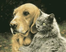 Diamond Art Painting Full Round 14"x18" 35cmx45cm Best Friends - Dog  Cat