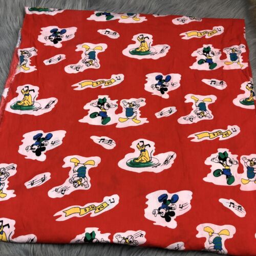 Vintage Red Disney Mickey Mouse Donald Pluto Dance Music Fabric *Read - Picture 1 of 12