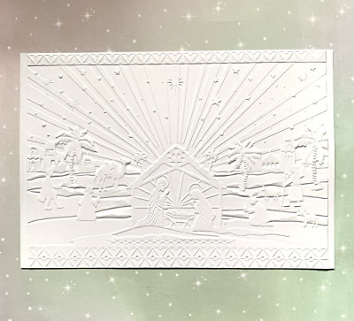 GEPRÄGTER 3D WEIHNACHTSKARTENAUFLEGER/KARTE. 300 g/m²....KRIPPE X4. (C36)