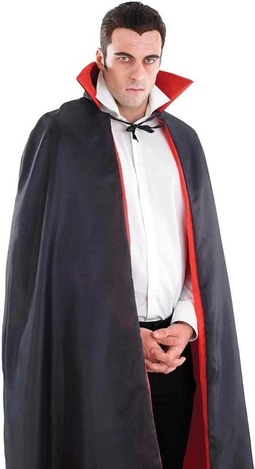 Hombres Mujeres Negro y Rojo Vampiro Capa Collar para Adulto Drácula Halloween Disfraz Foto 3 de 4
