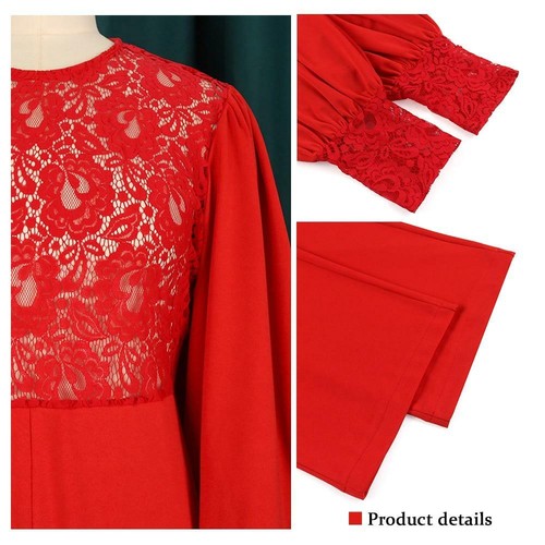 Elegant Fashion Women Jumpsuits Puffy Long Sleeve Lace Stitching Jumpsuit Dress - Picture 4 of 7