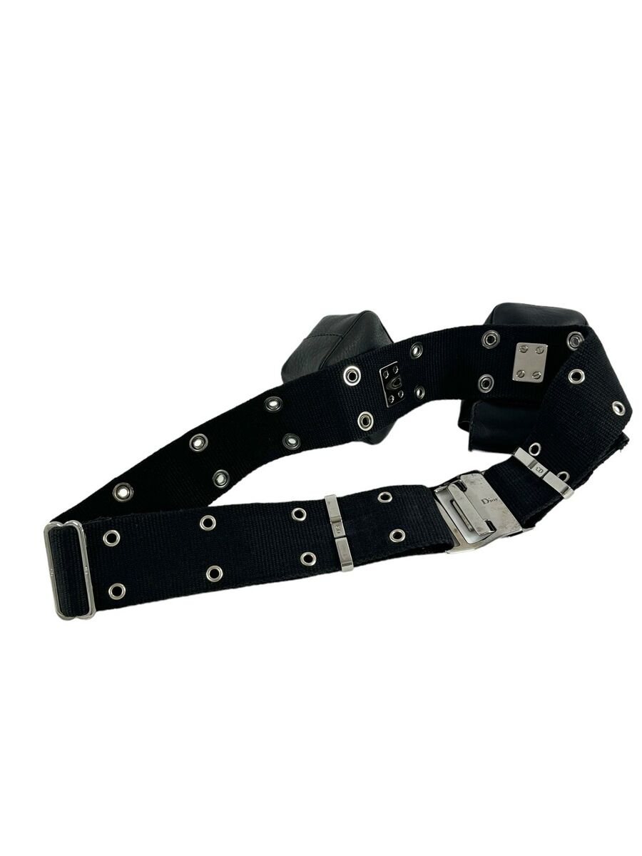 CHRISTIAN DIOR MA-0052 Black Leather Twin Pochette Belt Bum CHRISTIAN DIOR MA-0052 Black Leather Twin Pochette Belt Bum