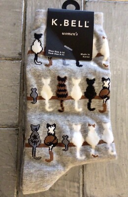 NWT- K.BELL - Kitty-Kitten-Cat-Sitting-Design-Gray-Heather-Women s-Sz 9to 11-NEW