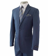 Alberto Cardinali Men's Medium Blue Sharkskin 2 Button Slim Fit Suit NEW 