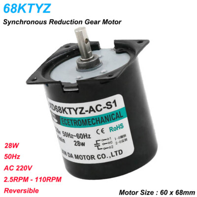 Moteur Synchrone à Aimant Permanent 68KTYZ 28W AC220V - Réversible 1 à 110 RPM - Neuf