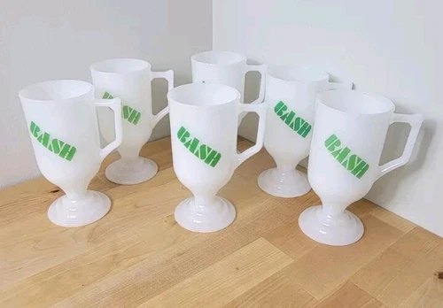 Set 6 Vintage Federal Glass Milk Glass Party "BASH" Mugs Footed Pedestal White