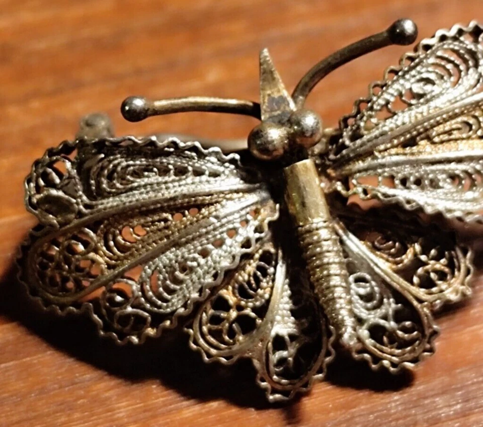 Spilla vintage anni'50 farfalla filigrana argento 800 genova - Immagine 2 di 4