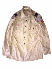 Boy Scouts of America BSA Men's Adult Shirt Medium Tan Vintage Patches C28