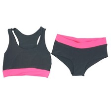 POLE FITNESS SET OUTFIT POLEDANCING PINK GREY HIGH WAISTED SHORTS GYM UK 8 10 12