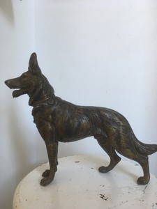 Détails Sur Chien Berger Allemand En Régule à Patine Bronze 26 Cm De Hauteur