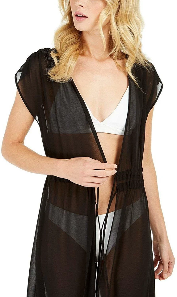 Maxi Vestido Calvin Klein 276748 St. Tropez Corbata Frontal Natación Encubrimiento Negro - L Foto 3 de 3