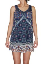 As U Wish Dress Womens Small Blue Print Boho Floral Knee Length Sleeveless 